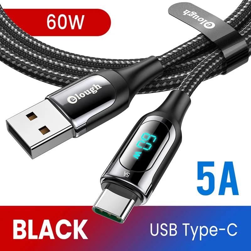 Elough LED 100W USB C To USB Type C Cable PD Quick Charge 4.0 Type-C Cable For Xiaomi POCO X3 Huawei Samsung Phone Charging Cord iphone cable Cables