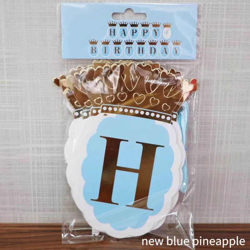 new blue pineapple 1 комплект Бантинг бумага для баннера детский подарок вечерние цветы тянуть флаги в форме короны день рождения принадлежности фоновое украшение - Цвет: new blue pineapple