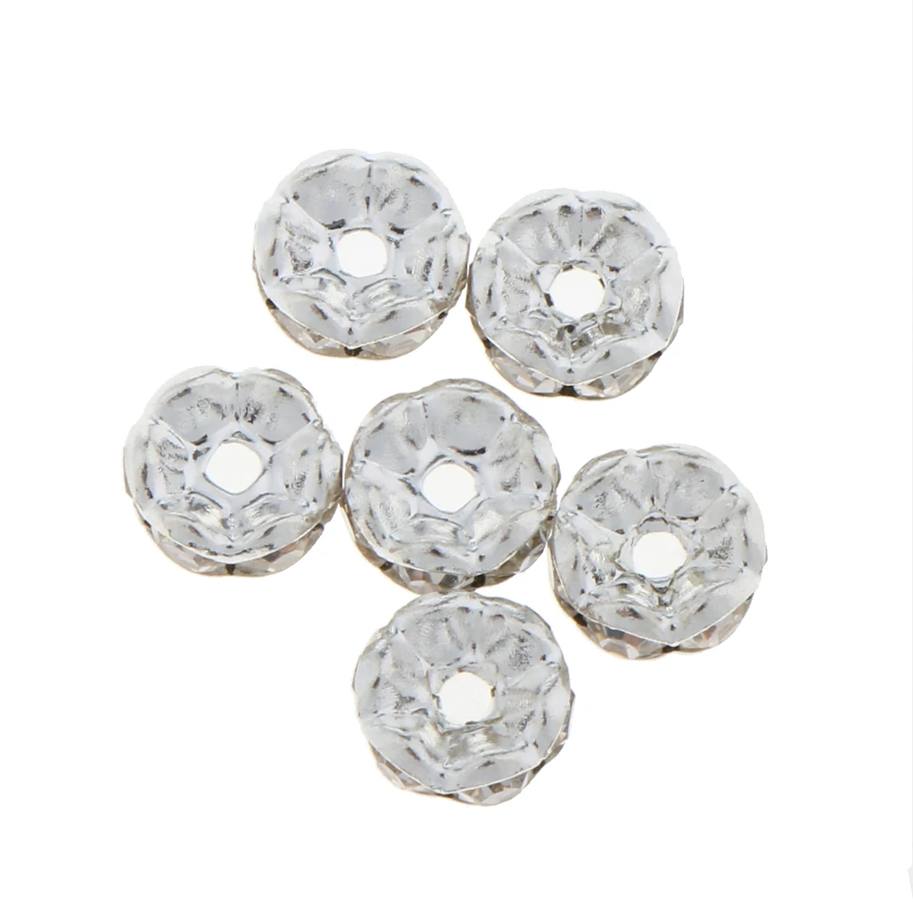 100 Pcs 8mm silver color Stainless Steel Rhinestone Loose Beads Spacer DIY Findings Flower /Round Style for NecklaceBracelet Jewelry