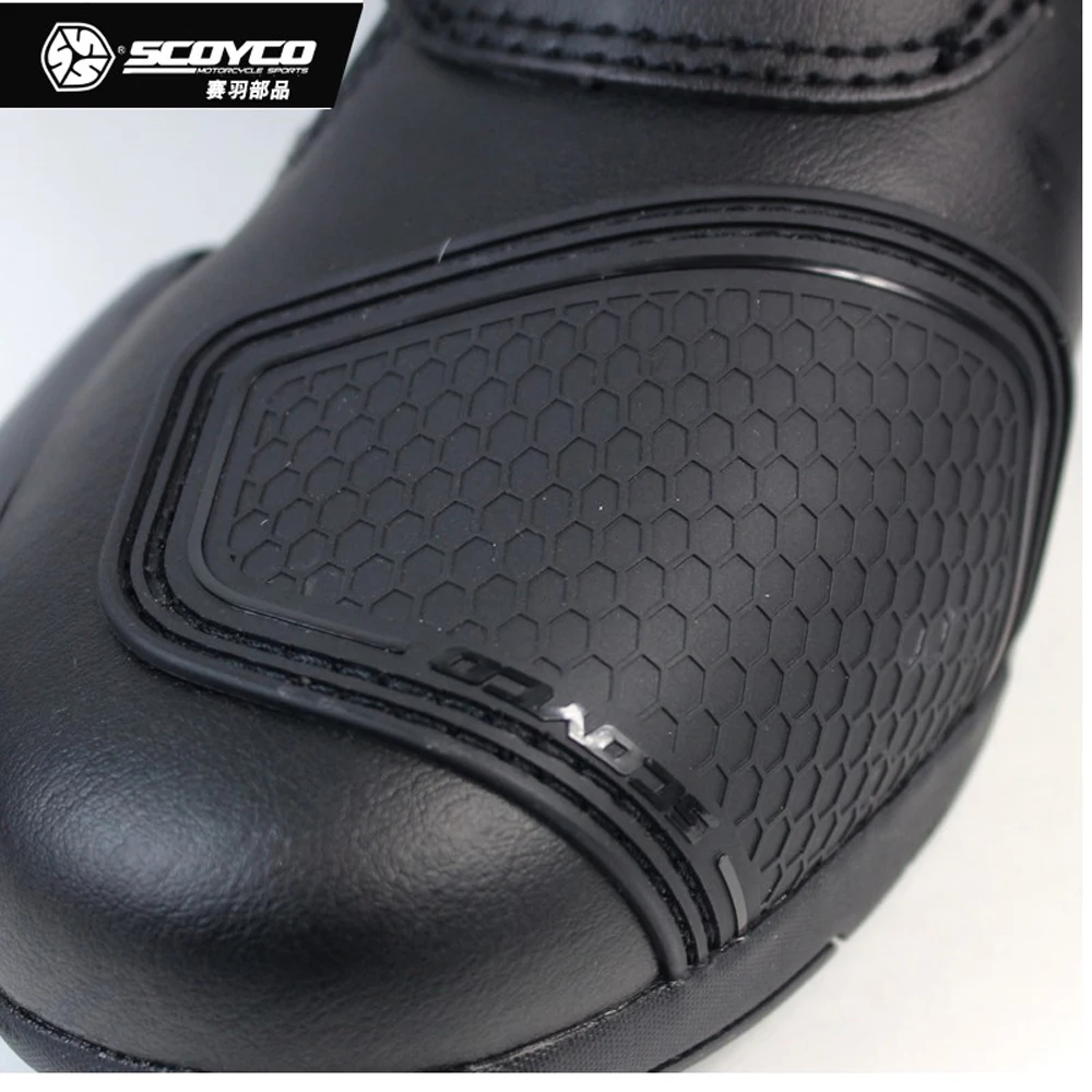 SCOYCO Motorcycle Shoes Moto Motorbike High Ankle Stainless steel slider Anti-Skip Reflective Speed Riding Boots