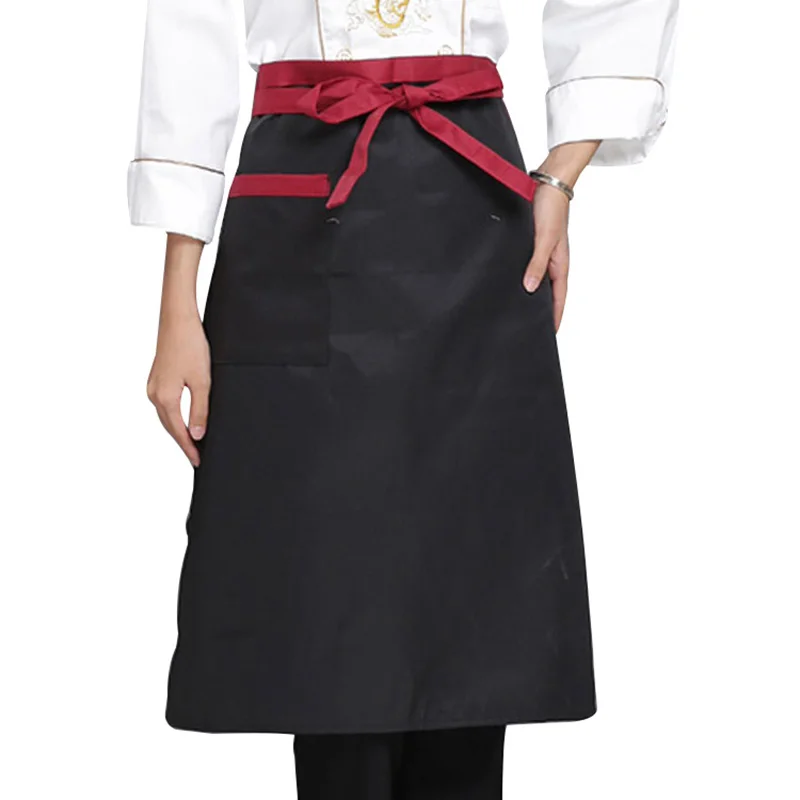 Striped Plaid Half-Length Short Waist Apron with Pocket Catering Chef Waiter HK 
