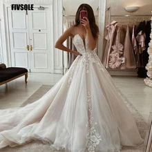 

Spaghetti Straps 3D Flowers Tulle Wedding Dresses Vestido De Noiva V neck Ball Gown Bride Dresses Formal Bridal Gown Plus Size