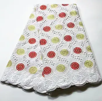 

Legendary Red Yellow African 100% Cotton Lace Fabric Latest Swiss Voile Lace In Switzerland With Stones For Men Women Dress Part