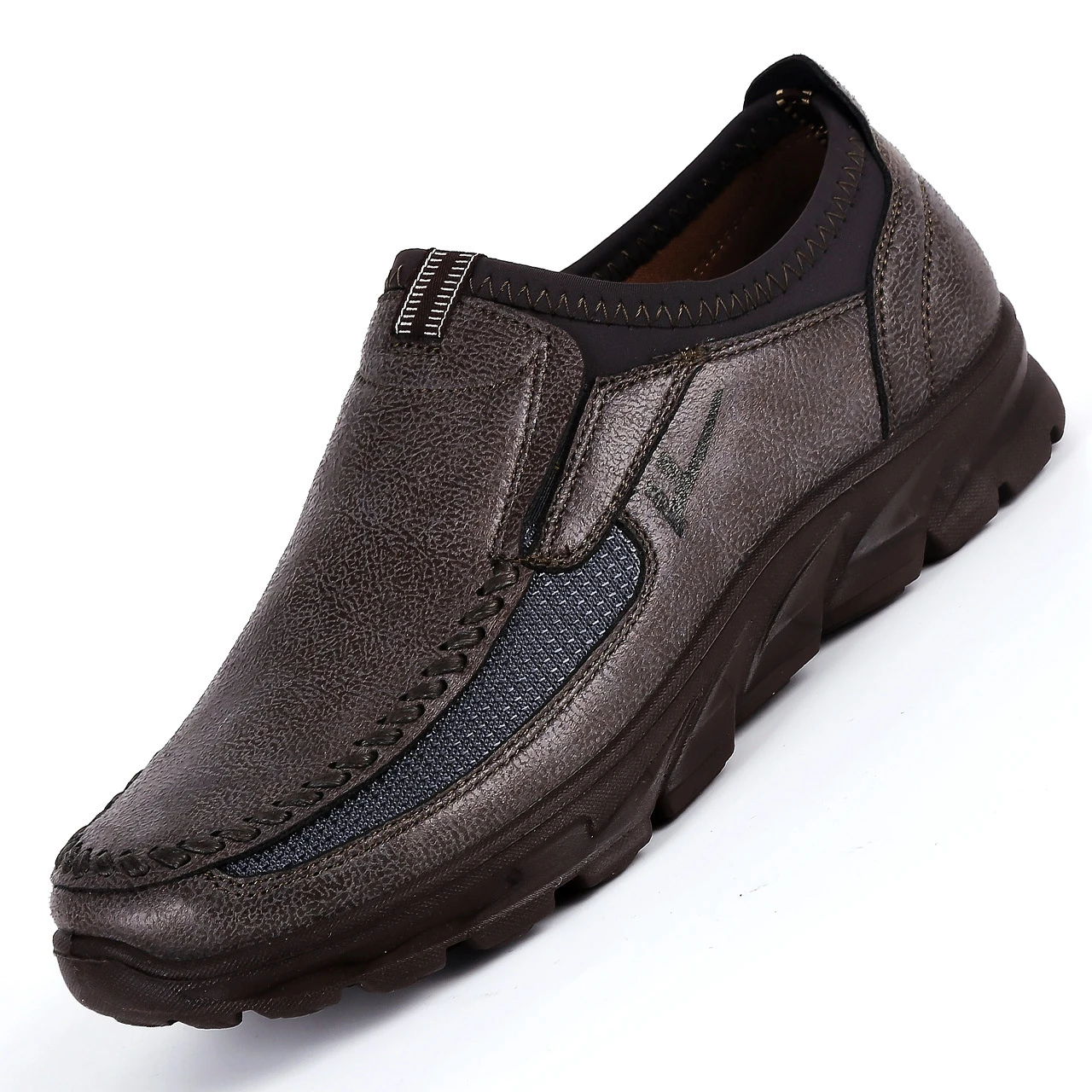 Мужская повседневная обувь люксовый бренд, натуральная кожа, мужские лоферы, Мокасины, дышащие, без шнуровки, черная обувь для вождения размера плюс 38-48 - Цвет: Grey