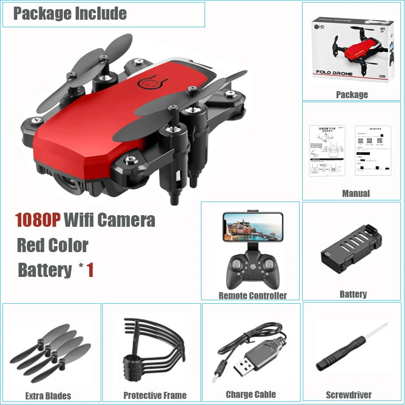 1080P Cam Red Bat 1 Складной мини RC Дроны с камерой HD 4K 1080P wifi FPV RC Квадрокоптер Attitude Hold Selife вертолет игрушки для детей дропшиппинг - Цвет: 1080P Cam Red Bat 1