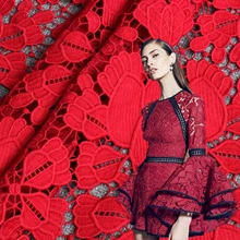 Красная Водорастворимая вышитая кружевная ткань для платья Африканский Базен riche getzner tissu telas por metro patchwork stof