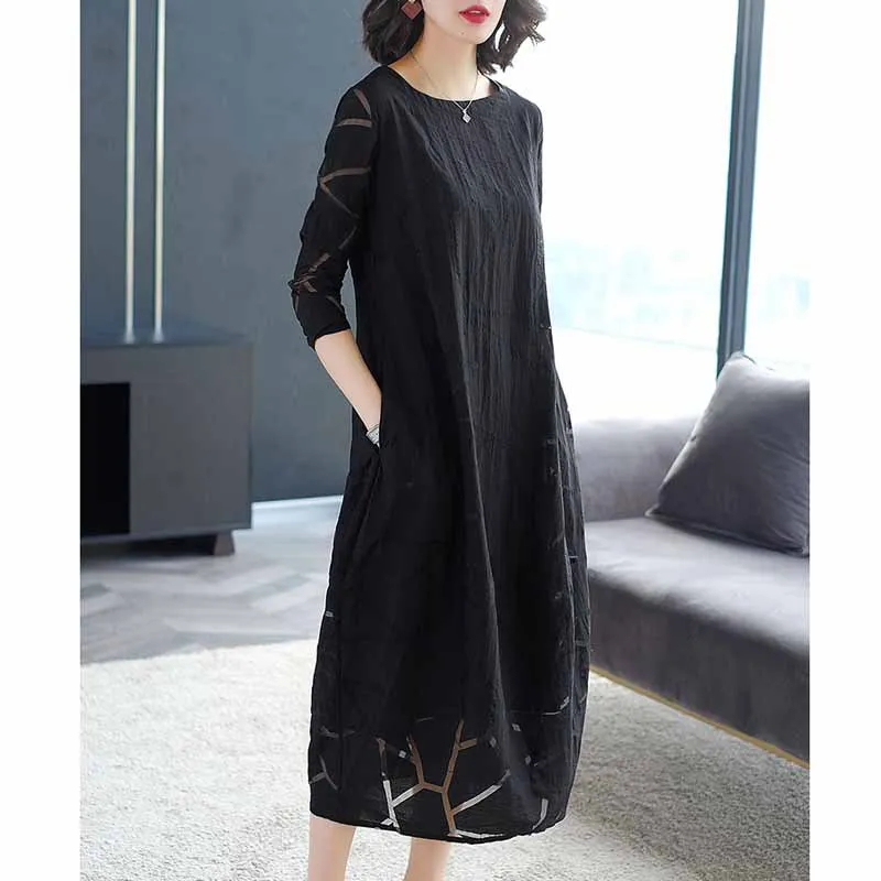 

Spring And Autumn 2019 New Style Slimming Dress Debutante Elegant Fashion Summer WOMEN'S Dress Mid-length Large Size Loose-Fit S