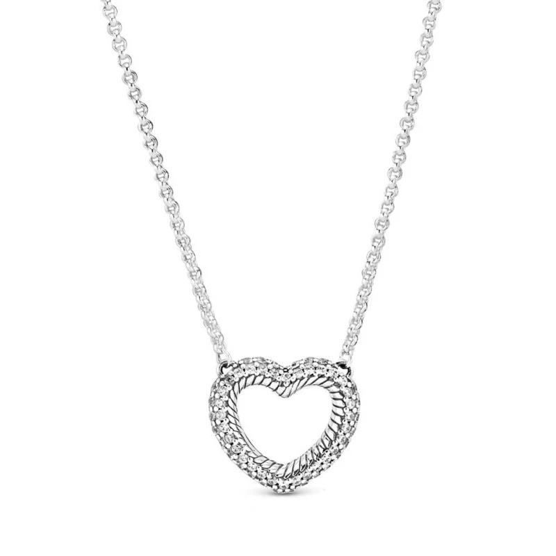 

925 Sterling Silver 2020 New Pave Snake Chain Pattern Open Heart Collier Necklace For Women Brand Original Necklace Jewelry