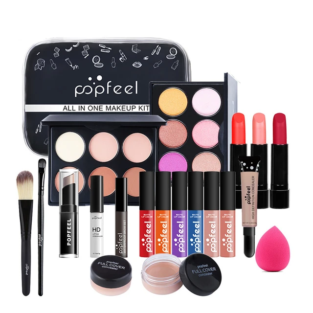 Juego completo de maquillaje ligero para mujer, caja de regalo de  cosméticos, combinación de sombra de ojos, delineador de ojos, lápiz  labial, polvo suelto, Envío Gratis - AliExpress