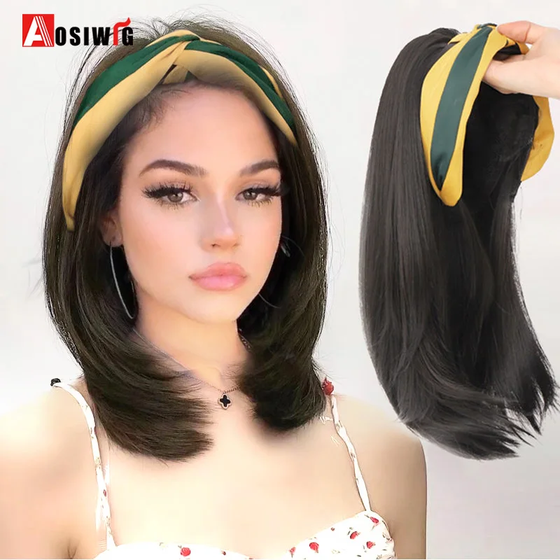 AOSI Long Headband Synthetic Half Wig Lolita Straight Natural Hair Bangs Clip In Extensions Fake Hairpiece For Women Girl | Шиньоны и