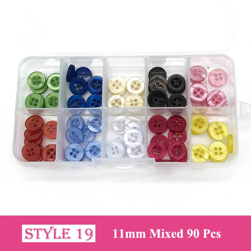 150 Pcs 10-15 mm Resin/Wooden Buttons 2 Holes 15mm Mixed Wood Buttons Sewing Accessories for Clothing Decoration DIY Boxed - Цвет: 19
