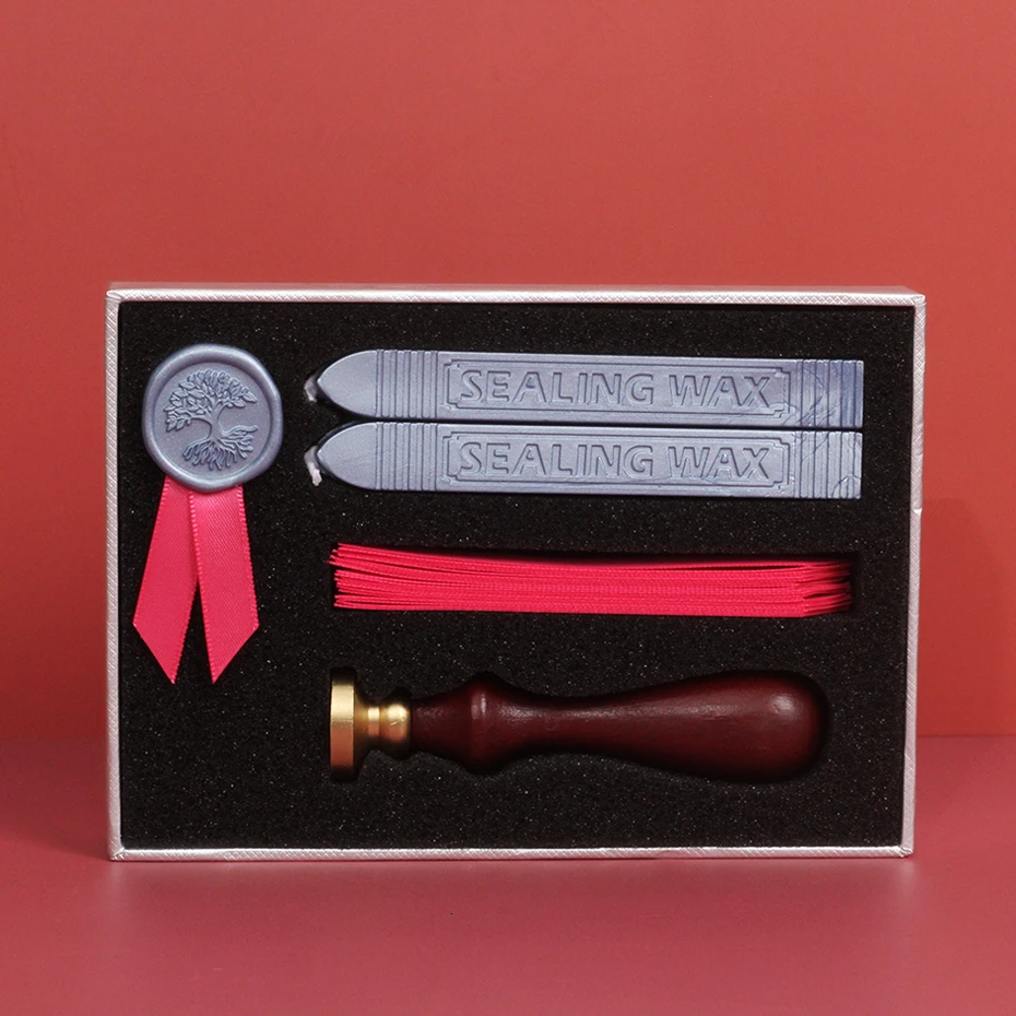 

Paint Seal Set 3 Pcs With Box Wooden Handle Copper Spoon Metal Party Blessing Words Retro Wax Seal Stamp Wax Granules 150 Pcs