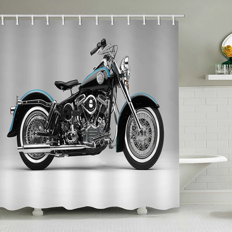 

High Quality Polyester Shower Curtains Bathroom Handsome Motorcycle Cool Man Curtain Washable Bath Screen With Hooks