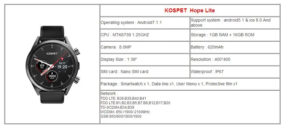 Kospet Hope Lite Смарт-часы Android телефон 1,3" AMOLED 8MP камера Google play store gps карта спортивные Смарт-часы водонепроницаемые мужские