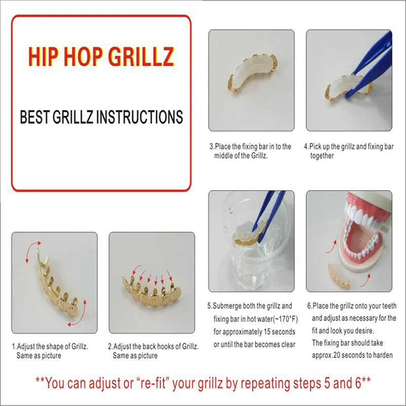 Psivika Gold Plated Hip Hop Rugged 6 Teeth TOP and Bottom Grillz for Your Teeth Set for Men and Women 