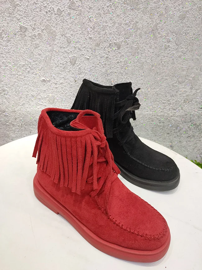 Winter candy color suede Martin tassel locomotive boots casual tide shoes