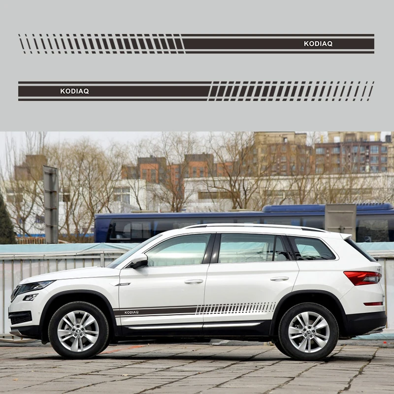 2 шт., наклейки для автомобиля, сделай сам, для Skoda Kodiaq, полоски, наклейки, автомобильная пленка, виниловая пленка, автомобильные аксессуары - Название цвета: BLACK