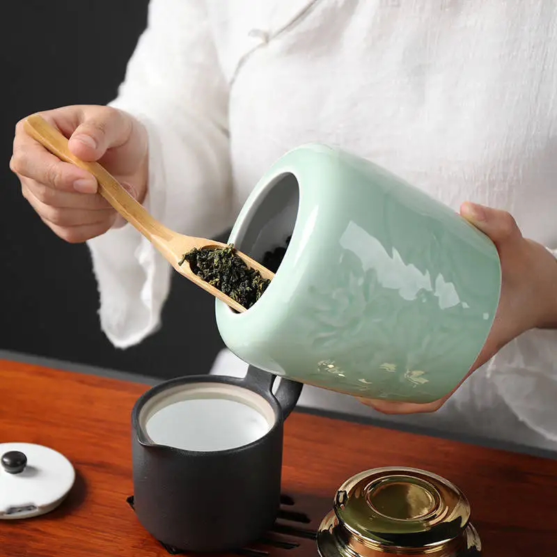 Керамическая банка, коробки для хранения мелких вещей, чайная банка, Китайская традиционная чайная коробка, баночки для специй, домашняя чайная баночка, легко переносить баночки