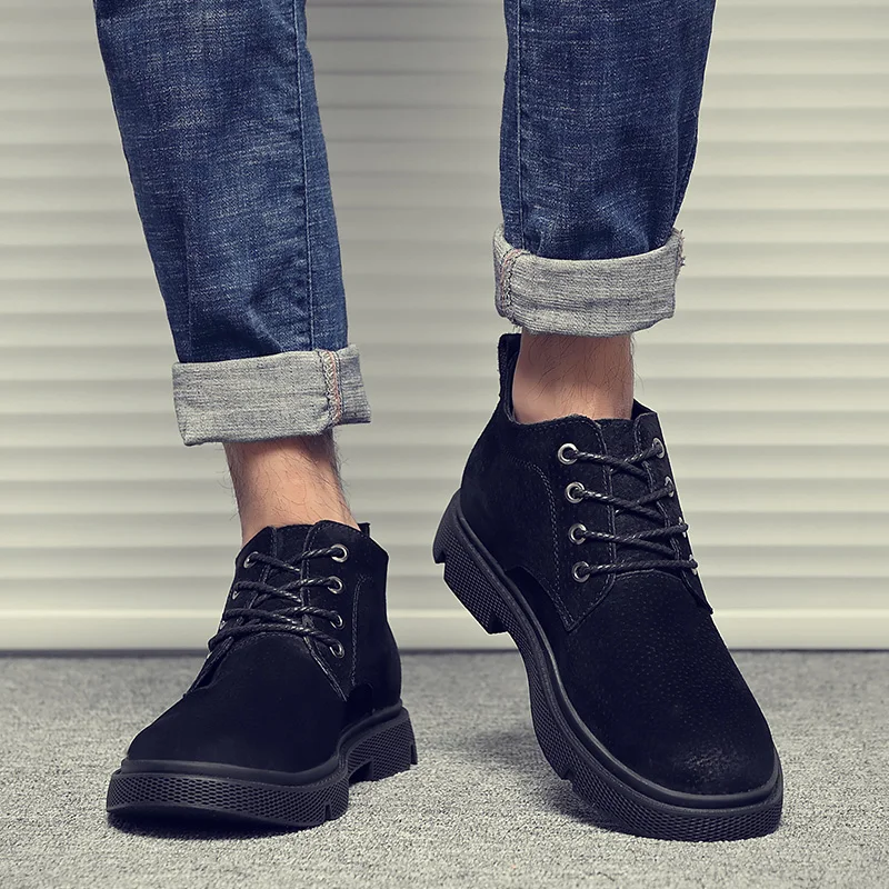 New Genuine Leather Men Boots Vintage Autumn Winter Ankle Boots Fashion Footwear Lace-Up Shoes Men Trendy Martin Boots