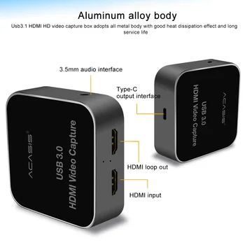 

Live Broadcast Universal USB3.1 Portable Adapter Card 1080P Webcasting HDMI To Type C Video Conferencing Aluminum Alloy