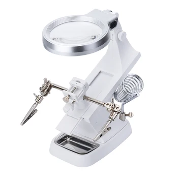 

LED Light Soldering Iron Stand Helping Clamp Welding Magnifier Glass with Crocodile Clip Kit For Electronic Appliance Repairing