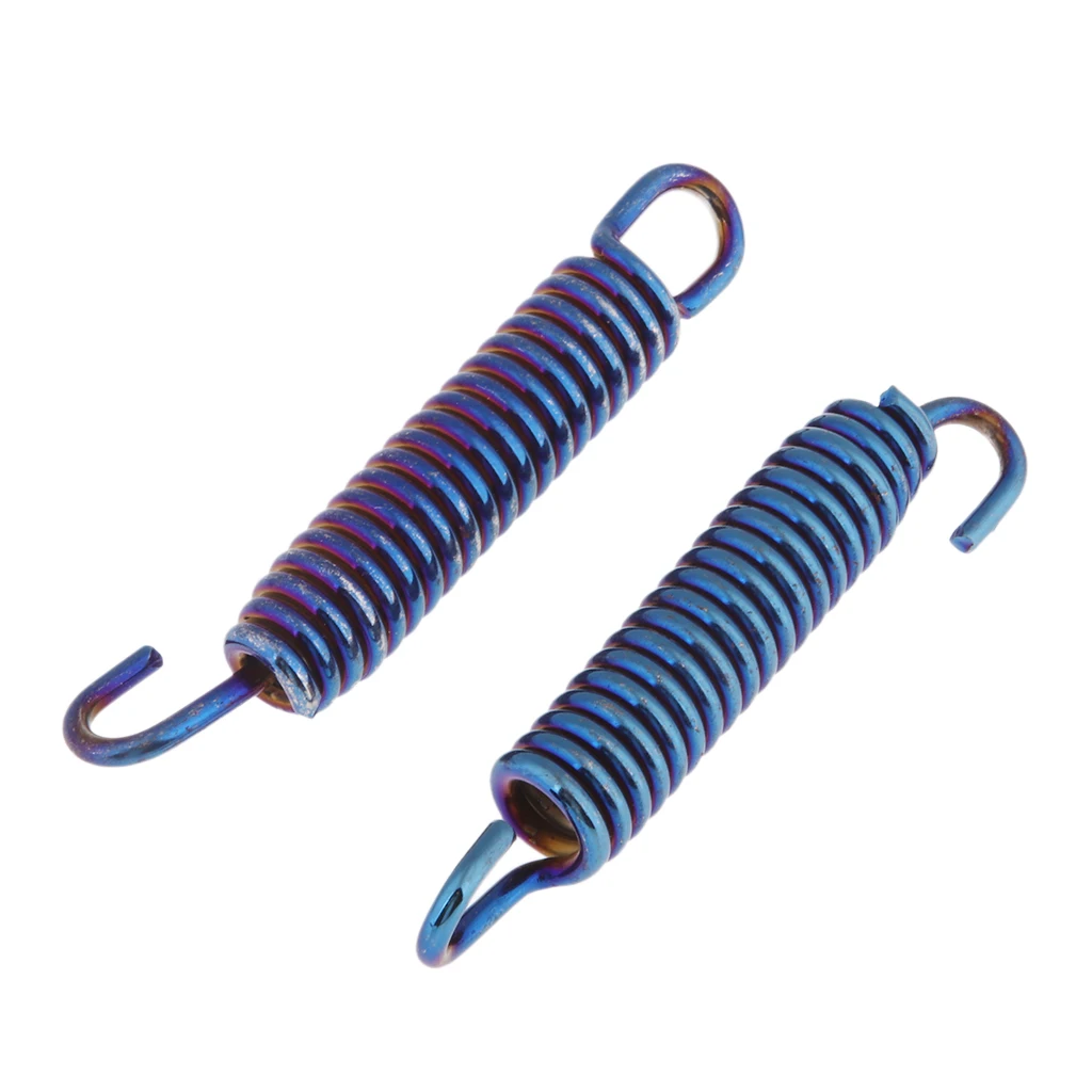 2x 60mm Motorcycle Exhaust Pipe Muffler Spring with Dual Hooks - Blue