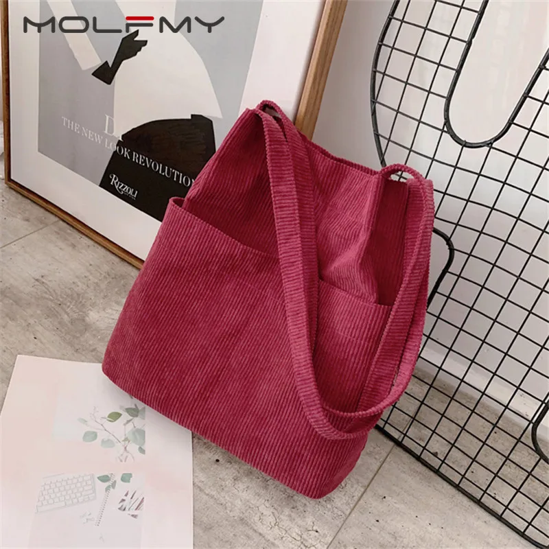 

New Corduroy Totes Bag Carry Shoulder Bag Crossbody Bucket Retro Casual Handbags With Inner Pocket For School Work Beach