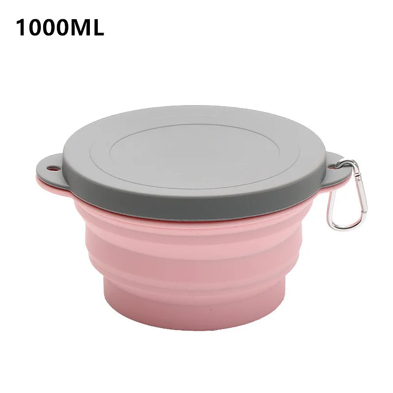 Pink 1000ML 720/1000 мл Портативная Складная миска для пикника на открытом воздухе силиконовая Фруктовая тарелка с крюком и ручкой - Цвет: Pink 1000ML