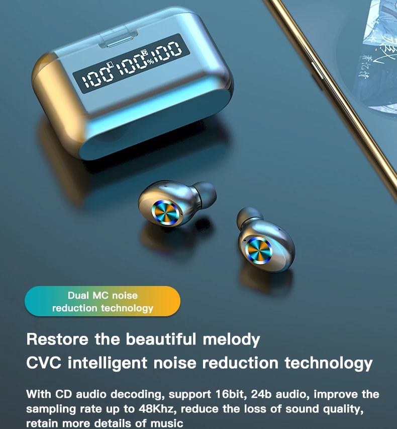 2000 мАч спортивная водонепроницаемая гарнитура Bluetooth наушники беспроводные TWS 9D