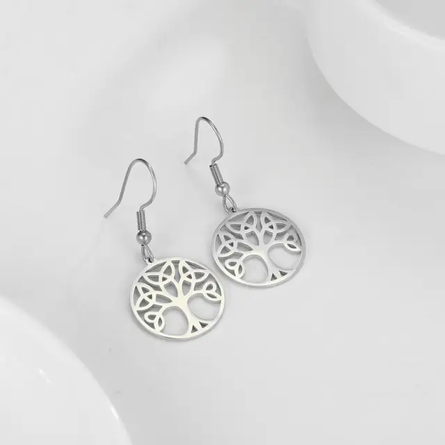 Skyrim Stainless Steel Vintage Earrings Viking Tree of Life Round Drop Earring Jewelry Gift for Women Girls 3