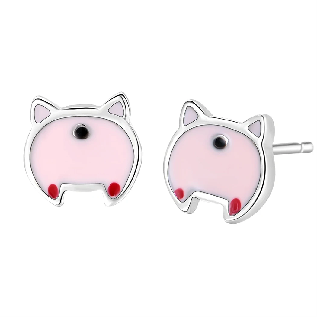 Детские серьги-гвоздики в виде единорога, радуги, детские ювелирные изделия, асимметричные серьги с серебряным камнем, модные милые серьги в виде животных, подарок для женщин - Окраска металла: pig