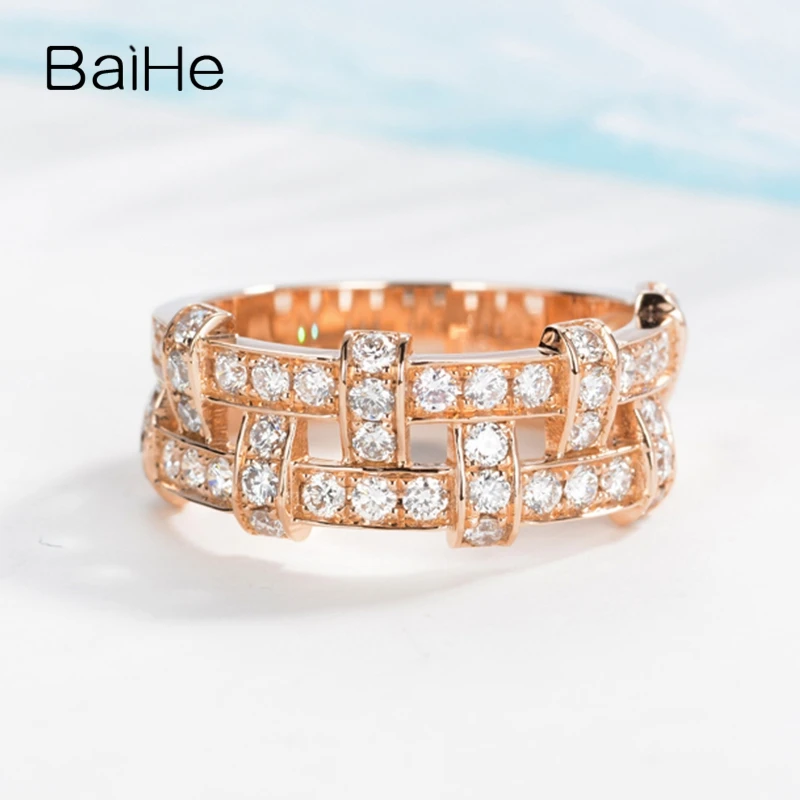 BAIHE Solid 14K розовое золото 1ct Сертифицированный H/SI круглый Полный Cut натуральные Алмазы обручальные женские модное Ювелирное кольцо