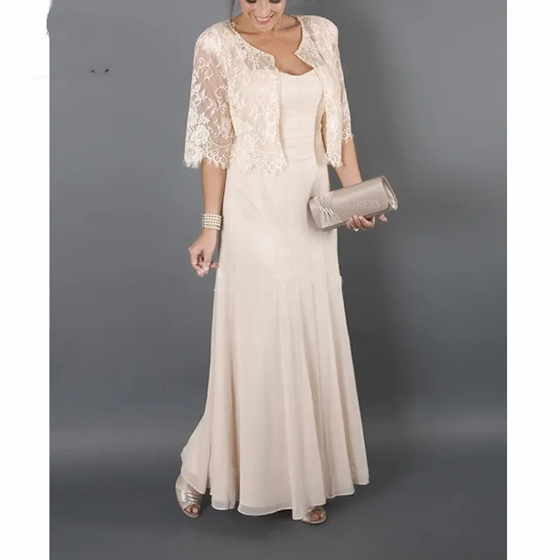 

Plus size 2019 Elegant Mother of the Bride Dresses with Jacket Lace Chiffon mother of the bride dresses for weddings