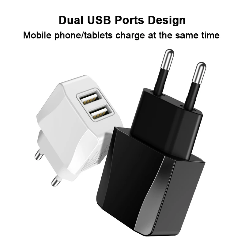 Зарядное устройство с двумя USB портами и европейской вилкой 2 1 А|Зарядные