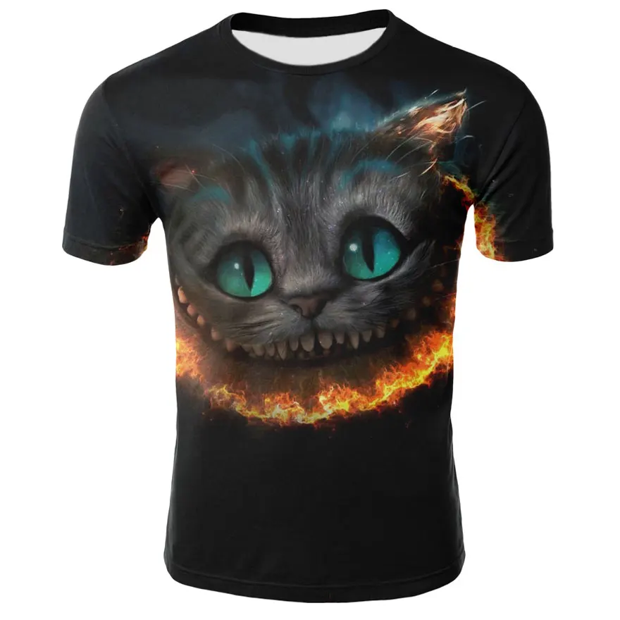 Новая мода Харадзюку мужские/женские модели футболки 3D печать кошка черная