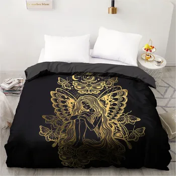 

Custom Design 3D Printed Duvet Cover Quilt Comforter Blanket Case Covers Bedding Set 155x215cm Glod Black Goddess Home Textile