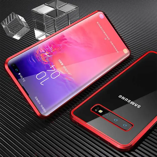 360 полностью металлический магнитный чехол для samsung Galaxy S9 S8 S10 Plus Note 9 8 10 Plus S10 5G Чехол двусторонний чехол из закаленного стекла - Цвет: Красный