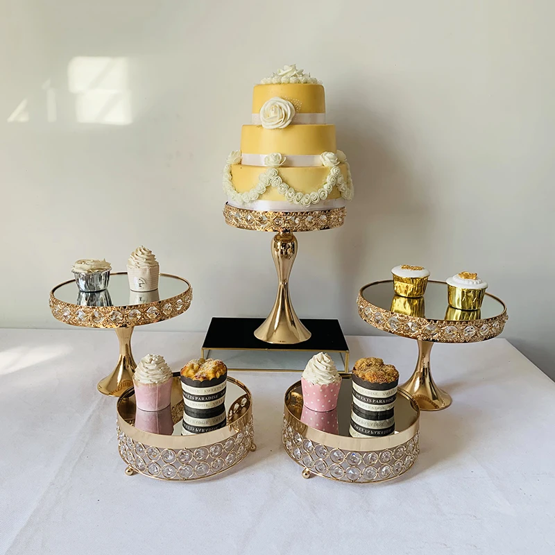 Rectangular Mirror-Top Cake Stand Risers Dessert Tray Set(Gold) 3 tiers cupcake stand - Цвет: 5pcs in set