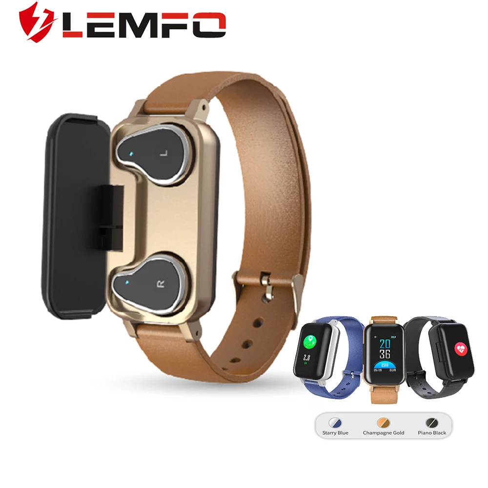 Смарт часы LEMFO с Bluetooth наушники для мужчин и женщин IP 67 водонепроницаемые