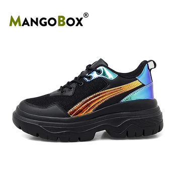 

2020 New Girls Running Trainers Black White Womens Sneakers Thick Soled Sport Shoes For Woman Breathable Ladies Athletic Shoe