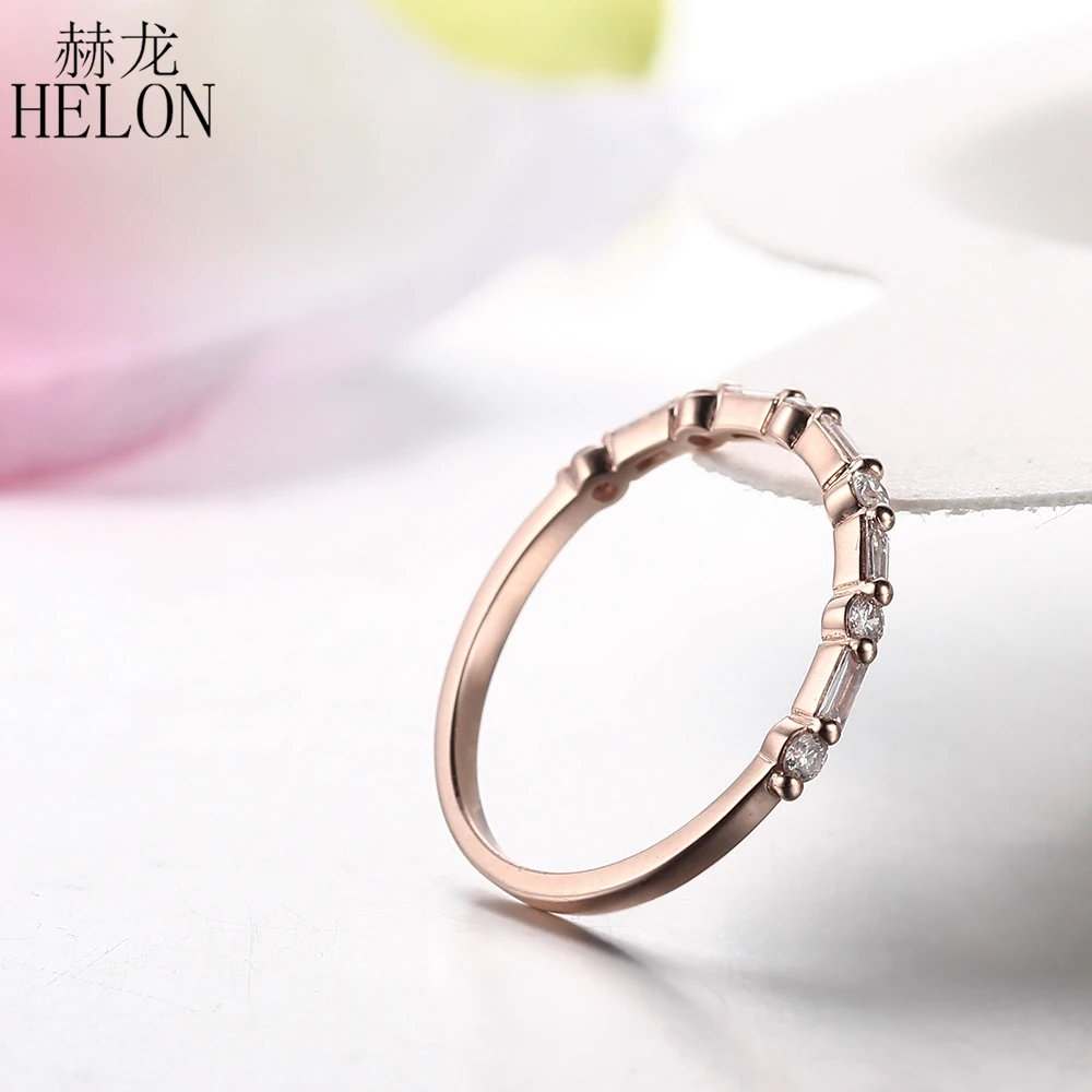 HELON 0.3ct подлинные натуральные бриллианты обручальные кольца 10 к розовое золото женские ювелирные изделия кольцо Круглый полный и багет огранки