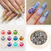 1 коробка голографический блестящий для ногтей неправильный блестка Лазерная Серебряная оболочка хлопья зеркало с русалкой пайетки для поделок украшения для ногтей