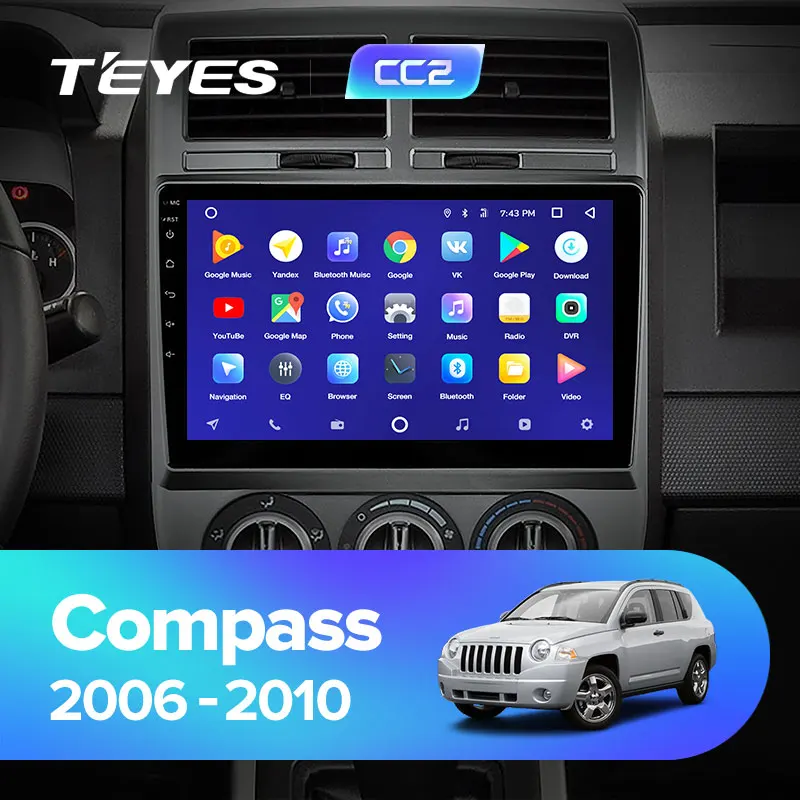 TEYES CC2 Штатная магнитола для Джип Компасс MK Jeep Compass MK 2006 2010 Android 8.1, до 8-ЯДЕР, до 4+ 64ГБ 32EQ+ DSP 2DIN автомагнитола 2 DIN DVD GPS мультимедиа автомобиля головное устройство