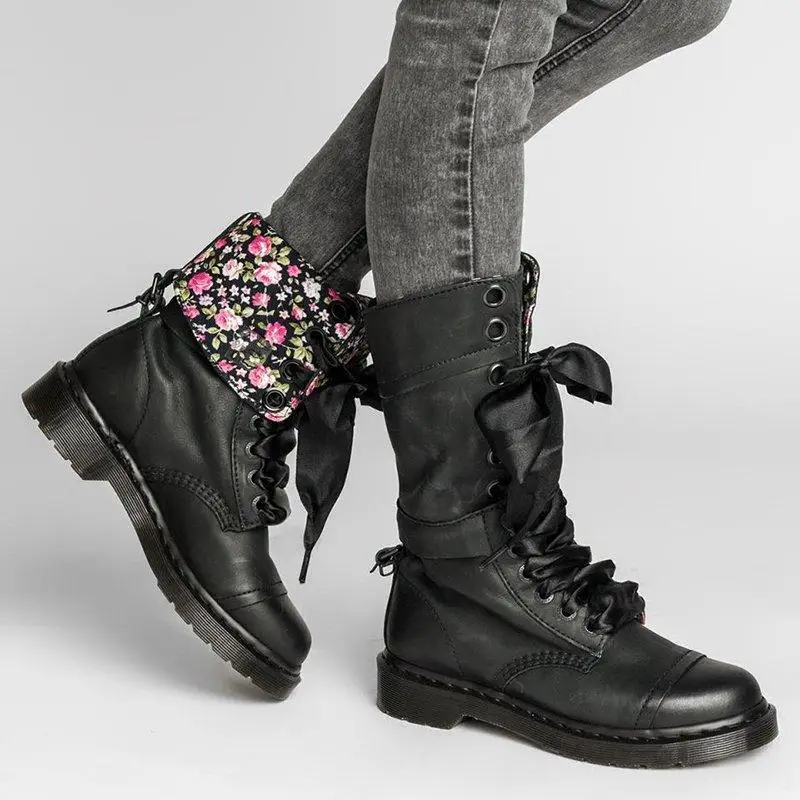 ADBOOV/высокие сапоги с цветочным принтом и подкладкой; женские кожаные черные ботинки для верховой езды; botas mujer invierno; размер 43