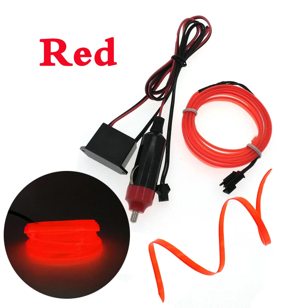 Автомобильный светильник s 6 мм, неоновый светильник с пришивным краем, декоративный светильник для автомобиля, Гибкий EL провод, канатная трубка, Светодиодная лента, розетка для автомобильного прикуривателя - Испускаемый цвет: 1m red