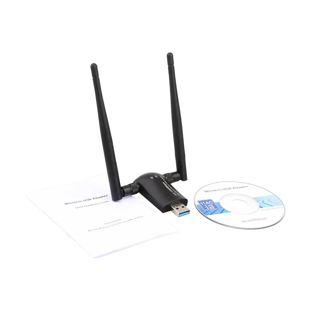 KuWFi 1200 Мбит/с USB3.0 беспроводной адаптер Wi-Fi сеть WiFi ключ с высоким коэффициентом усиления двойные антенны для настольного ноутбука Dual Band 2,4G/5