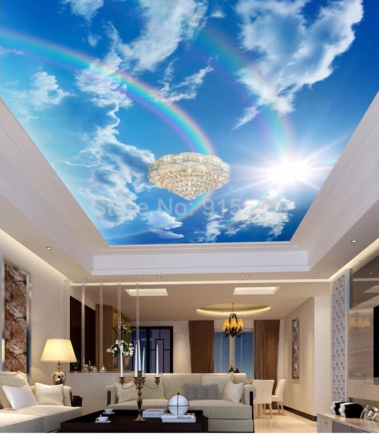 Custom 3D Wallpaper Murals Blue Sky White Clouds Rainbow Photo Mural Living Room Bedroom Interior Ceiling Decorative Wall Paper