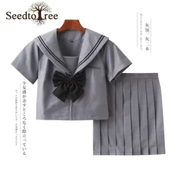 Solid Color Preppy Style Dress Sets Women's Long Sleeved Short Sleeve Sailor Collar Pleated Skirt Jk School Uniforms