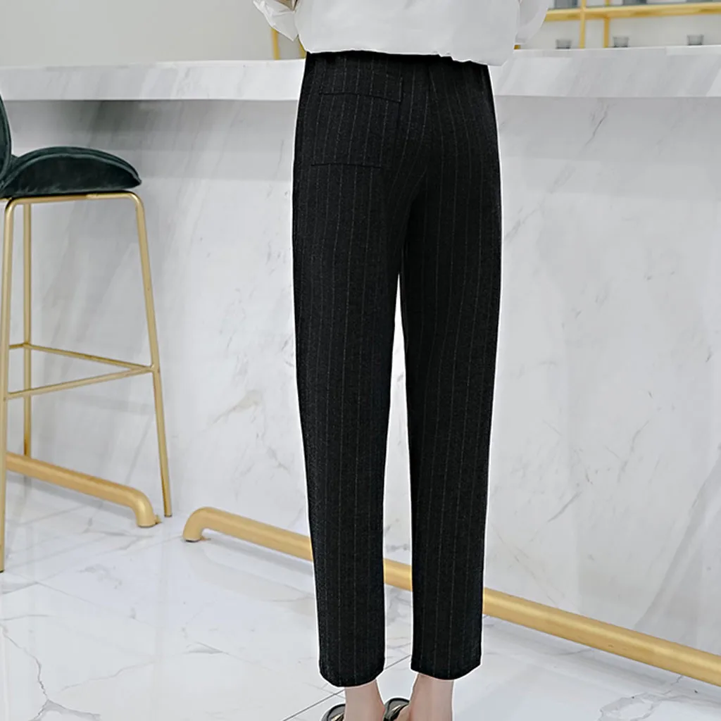 Новые женские прямые брюки классические черные длинные брюки офисные женские осенние повседневные брюки с эластичной талией тонкие флисовые брюки плюс размер