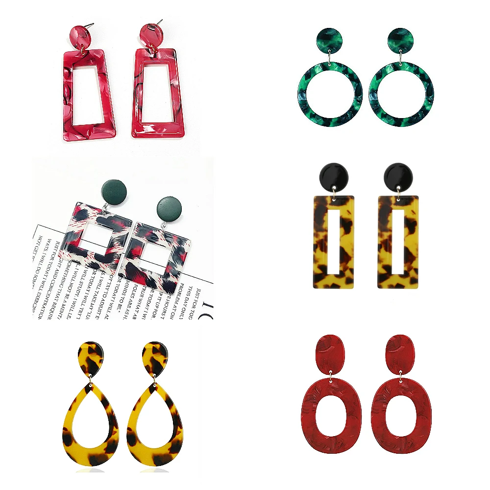 

multi colors Acrylic Geometric Hollow Dropearring Women's Leopard Resin Acetate Charm Earrings Fashion Jewelry 2020 new